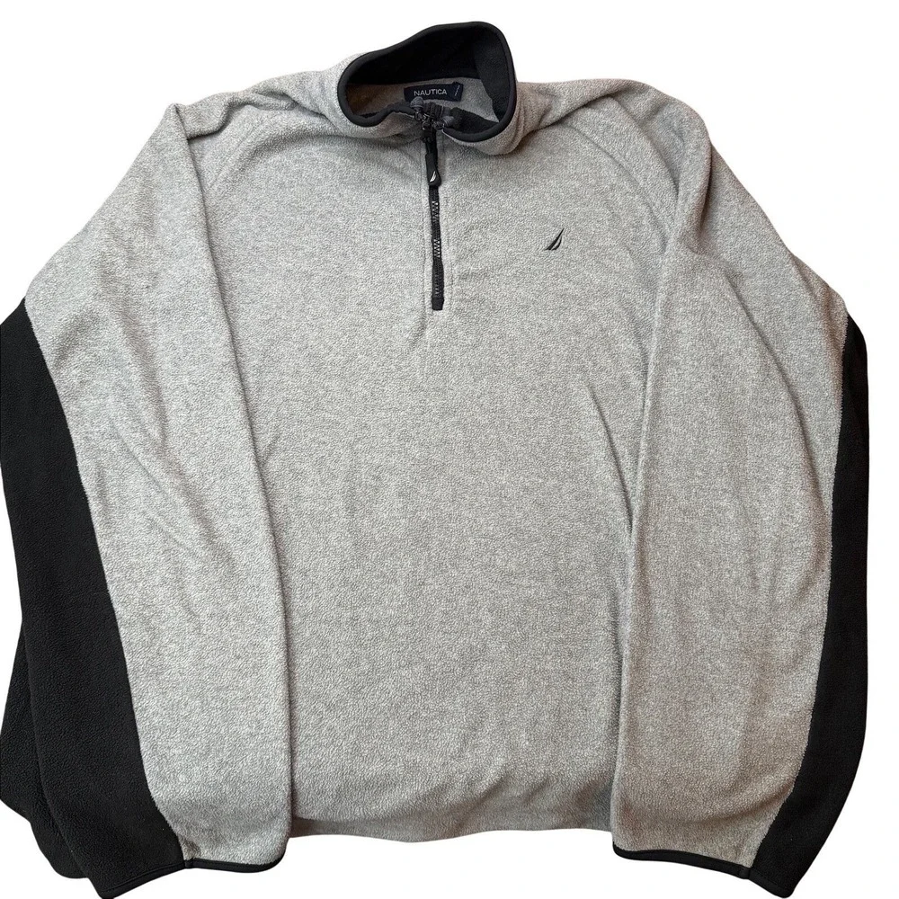 Nautica Quarter Zip Fleece‎ 1/4 Zip Sweater Gorpcore Mens XL Gray Black Coastal